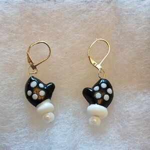 Holiday Black and White Mitten Glass Earrings-Sterling Silver Clasps